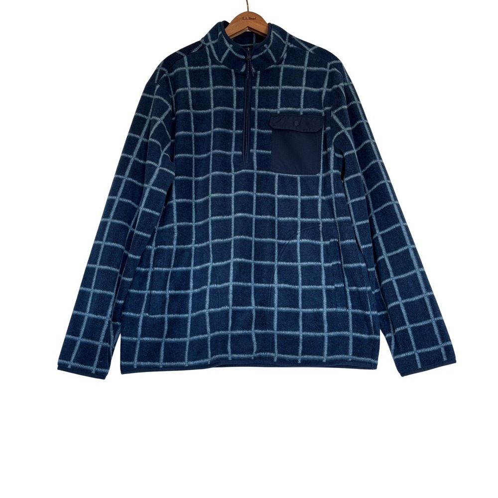 Goodfellow & Co Mens Blue Grid Fleece Quarter Zip Pullover Sweater Large - Picture 2 of 6